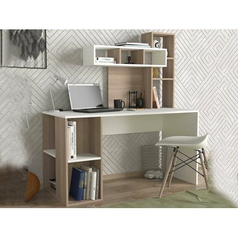 Escritorio Desmontable, 6 Estantes, 60x140x153.8h cm Blanco (1/4)