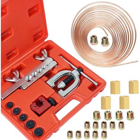 Kit D'Outils De Conduites De Frein, Kit D'Outils De Torchage Double Et Simple, 7,6 M 4,7 MM Kit De Reparation Conduite Rigide De Frein Avec 16 Raccords De Tuyau De Frein Et 4 Vissages (1/5)