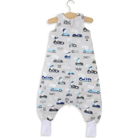 Saco de dormir para bebé con piernas, de algodón, aislante, talla L (9-24 meses), TOG 2.5 - conejitos en coches, gris (1/4)