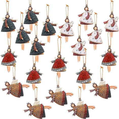 20 pendenti a forma di angelo di Natale, pendenti a forma di angelo, decorazioni in legno per l'albero di Natale, decorazioni da appendere alle finestre, giocattoli da appendere per le feste, la casa (1/5)