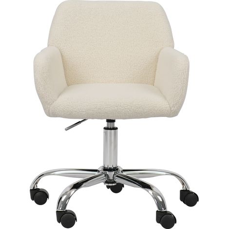 Chaise de bureau 53x53x55 cm en fourrure synthétique blanche, pivotante, pour chambre – MEUBLIV (1/5)