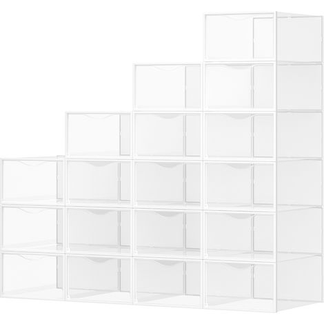 Boîtes à Chaussures, Lot de 18, Transparentes, en Plastique, avec Porte, Empilables, 33,2 x 23 x 14,5 cm, Blanc (1/5)