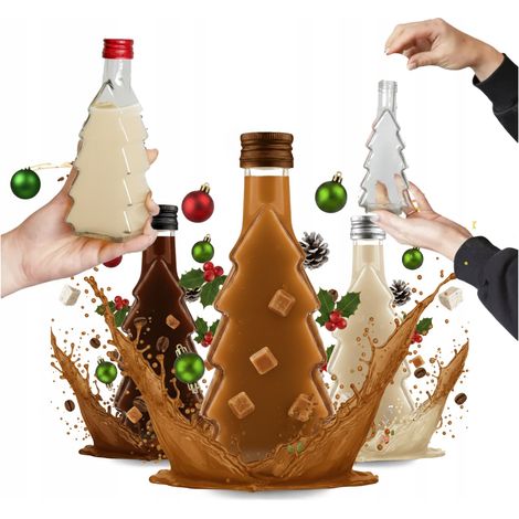 Lot de 5 bouteilles en verre de 250 ml en forme de sapin de Noël, idéales pour offrir une liqueur ou une teinture. (1/5)