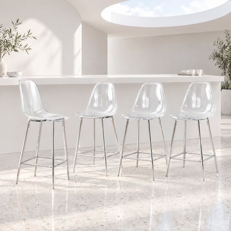 Tabourets de bar transparents, lot de 4, structure en métal argenté, 101,6 x 43 x 50,8 cm HAVRYA (1/5)