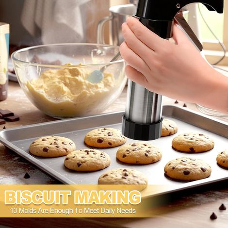 Pistola per dolci, pressa per dolci in acciaio inox, macchina per biscotti, pressa per biscotti con 13 modelli, 8 ugelli, macchina per churros, pistola per biscotti per torte e dessert (1/4)
