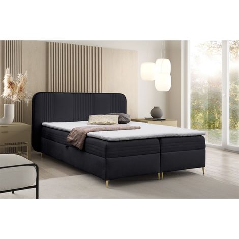Boxspringbett Schlafzimmerbett ALIZE 180x200cm Stoff Fresh Schwarz (1/5)