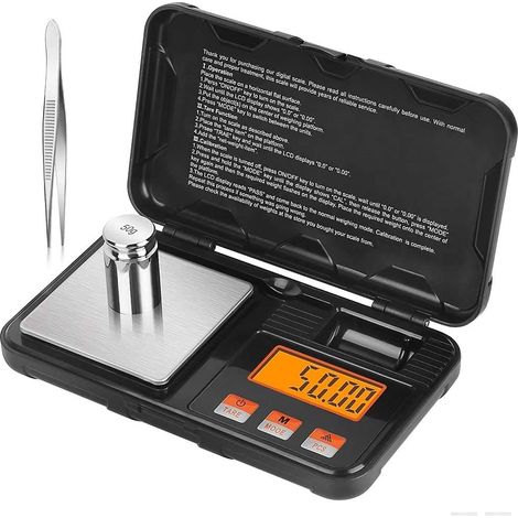 200g / 0.01g Mini Balance de Poids électronique Portable Balance de grammes de Nourriture avec des Poids d'étalonnage Pinces à épiler Haute précision Tare