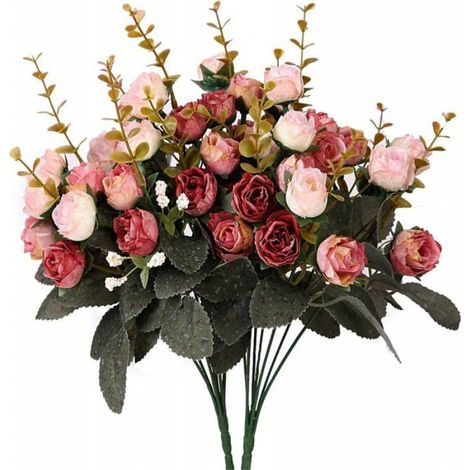 Bouquet Fleurs Artificielles - Soie et Feuilles - Pour Décoration Mariage Salon Bureau - 2 Pièces (1/3)