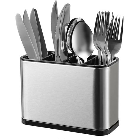 Support à ustensiles de cuisine, égouttoir à vaisselle en acier inoxydable, organisateur de comptoir avec 4 compartiments divisés, antirouille (1/5)
