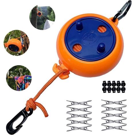10 m, Corde à linge, rétractable, pour camping, portable, séchoir à linge pour vacances en plein air, salle de bain, buanderie, jardin ou voyage (1/4)