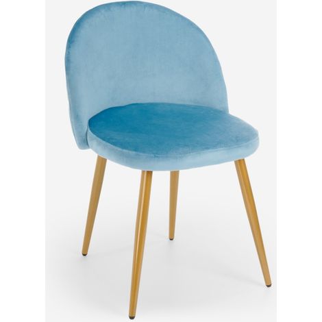 Sedia moderna velluto cucina sala da pranzo salotto gambe dorate Bert - Azzurro