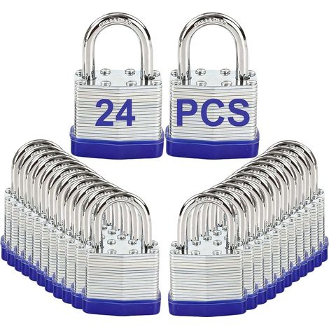 Cadenas d'extérieur à clés identiques, corps en acier laminé renforcé robuste 40 mm, anse standard non découpable, lot de 24 clés, pour casier de gym, boîte à outils, abri de jardin, rangement (1/5)