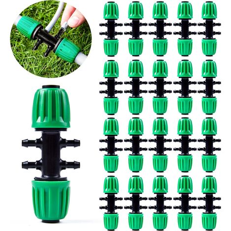 20 accessoires pour système d'irrigation, raccords en T cannelés compatibles avec les tuyaux d'irrigation goutte à goutte de 1/2 pouce à 1/4 pouce, accessoires d'irrigation à 6 voies (1/5)