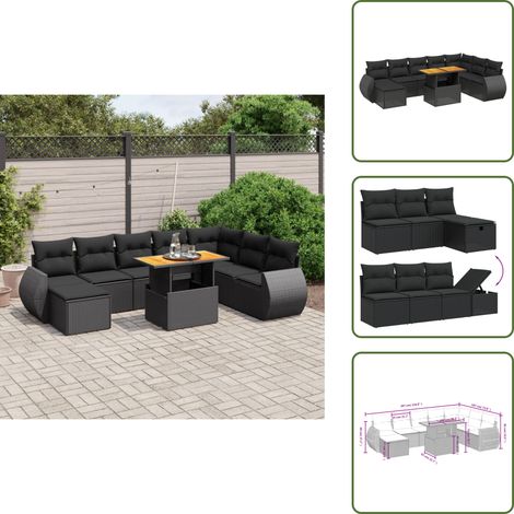The Living Store 9-tlg. Garten-Sofagarnitur mit Kissen Schwarz Poly Rattan - Gartenmöbel Set - PE-Rattan Möbel - Outdoor Lounge - Gartenlounge - Balkonmöbel (1/5)