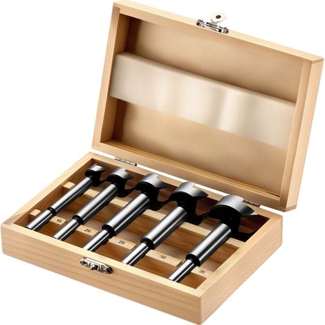 Jeu de 5 meches forstner avec coffret en bois