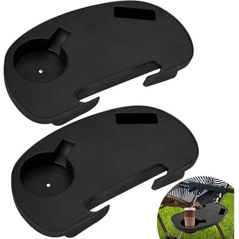 Porte-gobelet, lot de 2 plateaux d'appoint pour chaise, plateau pour téléphone portable à clipser facilement pour chaise de pêche, chaise longue, chaise longue de camping, chaise de plage de jardin