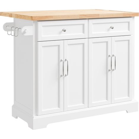 SoBuy Carrello cucina bianco con 2 cassetti Carrello cucina pieghevole con ampio spazio di archiviazione Carrello cucina con ripiani in MDF per cucina moderna 115×71×93 cm Portata massima 98 kg (1/5)