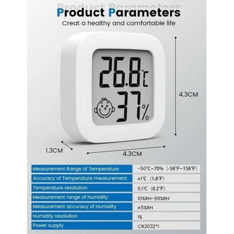 Mini Thermomètre Hygromètre Intérieur Digital Haute Précision, Moniteur Température et Humidité, Indicateur du Niveau de Confort. (1/4)