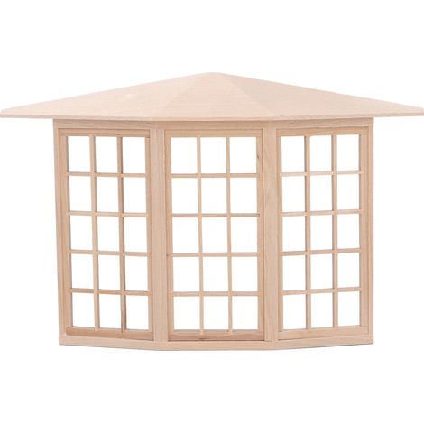 Fenêtre en baie miniature exquise en bois à 45 degrés pour maison de poupée (échelle 1/12), modèle à 3 côtés, idéale pour les loisirs créatifs. (1/5)
