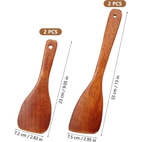 4-teiliges Küchenspatel-Set, Küchenspatel aus Holz, kratzfeste Küchenspatel aus Holz, antihaftbeschichteter Küchenwender aus Holz zum Kochen, für Woks und Pfannen (33 cm, 23 cm) (1/4)