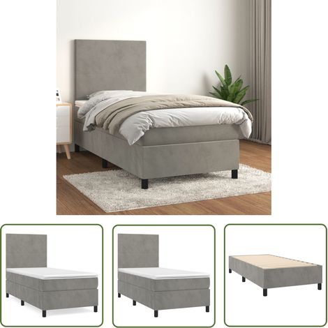 The Living Store Boxspringbett mit Matratze Hellgrau 90x190 cm Samt - Samtbett - Boxspringbett - Hochwertiges Bett - Betten Günstig Kaufen - Doppelbett (1/5)
