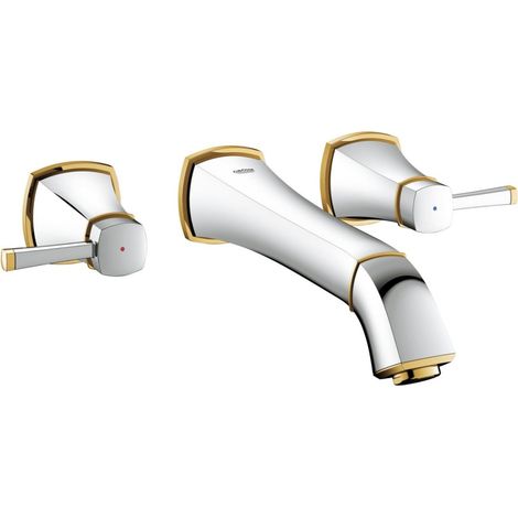 Grohe Mélangeur lavabo 3 trous Grandera, DN 15, montage mural, saillie 234mm, Coloris: Chrome / Or - 20415IG0 (1/2)