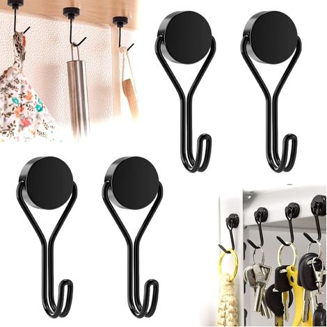 4 Crochet Magnétique, Acier Inoxydable, Aimant Néodyme, Rotation 180 Degrés, Cuisine Réfrigérateur Bureau
