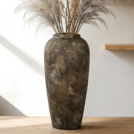 Grand vase en céramique rustique marron de 38 cm de style vintage, grand vase pour salon, mariage, table à manger et cadeau