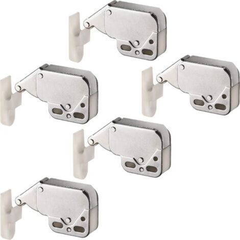 Fermeture à Ressort Porte d'Armoire Verrou « Push to Open » Automatique pour Portes Battantes de Placard Loquet en Acier Nickelé 34x28x10mm et Réceptacle Plastique 32x11mm Lot de 5