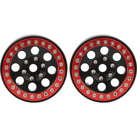 2 pièces de moyeu de roue en alliage d'aluminium sans adhésif de 1,9 pouce pour voiture RC, accessoire à 8 trous ronds (rouge et noir) (1/5)