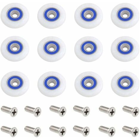 Roulette porte douche 27 mm – Roulettes de rechange en plastique – Vis en métal incluses – Lot de 12 roulettes pour portes coulissantes (1/5)