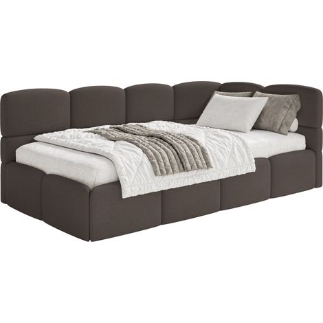 Selsey Cloudy – Jugendbett 120 cm, Bettkasten, Chenille, Kopfteil rechts, Braun