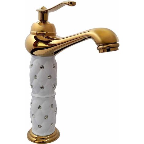 Rubinetto per lavabo con brillantini miscelatore bagno monoforo oro Alto (1/5)
