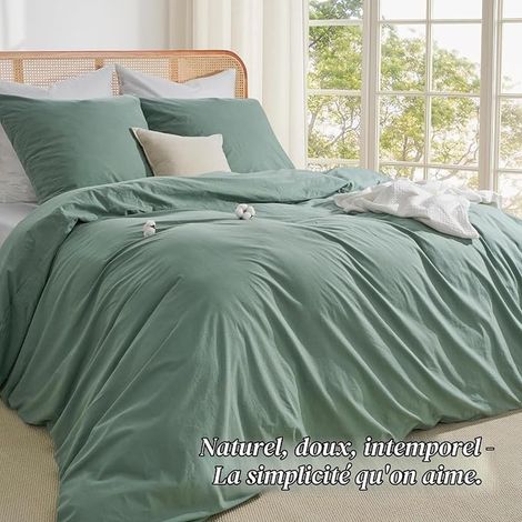 Duvet Cover 260 x 240 cm, Sage Green, Cotton, Bedding Set – Duvet Cover 260 x 240 cm + 2 Pillowcases 65 x 65 cm, All with Zip (1/4)