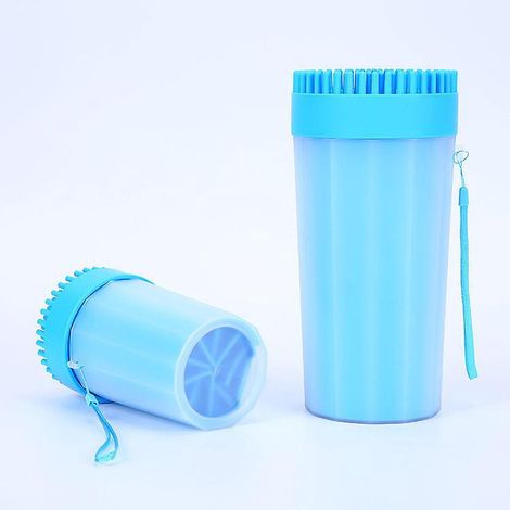 Nettoyeur de pattes pour chien, brosse pour pieds d'animal de compagnie avec brosses en silicone souple, gobelet de nettoyage portable (Bleu-M) (1/5)