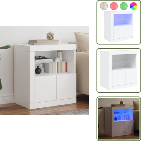 The Living Store Buffet avec lumières LED blanc 60,5x37x67 cm - Buffet Design Moderne - Meuble Rangement - Luminaire Led Rgb - Armoire Lumineuse - Décoration Intérieur (1/5)