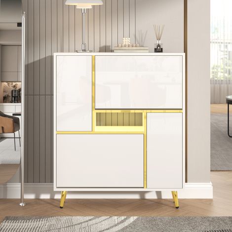 Meuble à chaussures moderne avec LED - aspect brillant - Blanc (1/5)