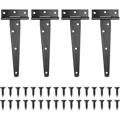 Lot de 4 Charnières en T, Noires Charnière Porte de Grange, Charnières de Portes, Charniere Plate Inox , Placard - 6 Pouces (1/4)