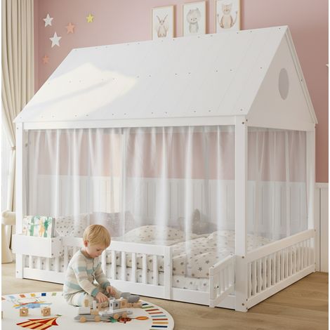 Bett Kinderbett mit Stauraum 140x200 Weiß Holz HAVRYA (1/5)