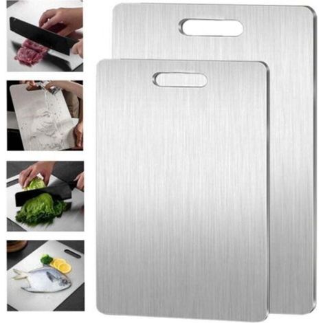 Planche à découper en acier inoxydable 304 –Dimensions 13,3 x 9 pouces –Résistante à la corrosion –Pour fruits et légumes