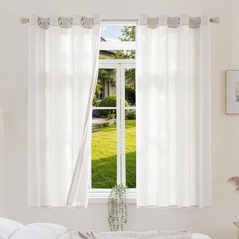 Linen Net Curtain with Eyelets, Plain Panel for Living Room or Bedroom, Interior Drapery with Natural Falling and Slub Effect Texture, 120 x 140 cm (1/4)