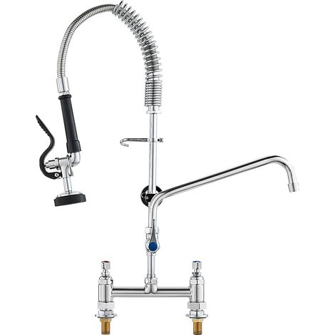 Robinet de Cuisine Commercial avec Pulvérisateur de Pré-rinçage, Mitigeur avec Douchette Extractible, 660 mm de Haut, Entraxe 203 mm, Bec Pivotant 305 mm, Montage sur Pont, pour Évier Rstaurant (1/5)