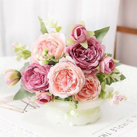 Pivoine artificielle, décoration d'intérieur, fleur artificielle Shujiaer Yang, pivoine pour décoration de mariage, fleur artificielle faite mainrose rouge (1/5)