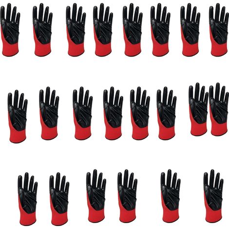 Gants de jardinage-12 paires de gants de jardinage en latex respirant, gants de travail de protection en plein air, taille unique, noir et rouge (1/5)