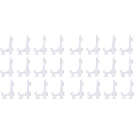 24 chevalets ou supports d'assiettes en plastique de 7,6 cm (transparents) pour présenter des assiettes. (1/5)