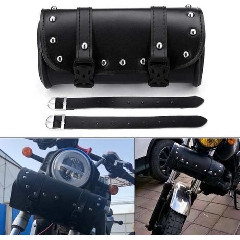Sac à outils pour fourche de moto, sacoches en cuir, noir, étanche, universel (1/4)