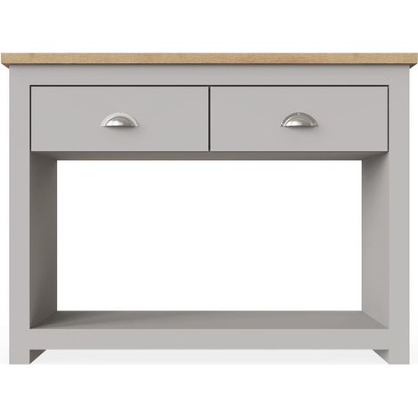 2 Drawer Console Table Oak Effect Top Grey & Brown (1/5)