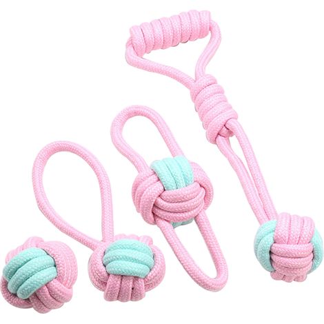 Ensemble de jouets en corde pour chien, 4 pièces, résistant aux morsures, tissé à la main, jouets à mâcher pour animaux de compagnie, nettoyage des dents, meulage (1/5)