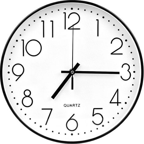 20cm Modern Quartz Lautlos Wanduhr Schleichende Sekunde ohne Ticken Analoge Wanduhr Dekor fuer Wohnzimmer, Kinderzimmer,Kueche,Buero (Schwarz) (1/5)
