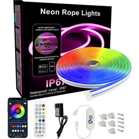 Garland bright neon, strip LED IC+RGB, application and remote, waterproof IP67 for outside, synchronization musical, change of color, design DIY flexible (1/5)